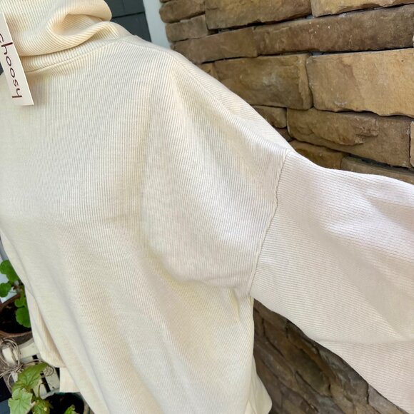 Oversized Boyfriend Sweater Balloon Sleeve by Choosy Cream Size Medium NWT - Picture 3 of 6